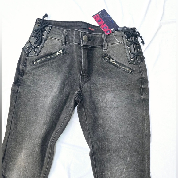 BONGO Juniors Side Lace Up Skinny Jeans, Black Wash- 1 Junior - Picture 2 of 10